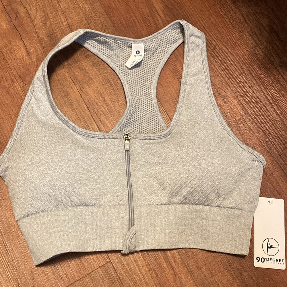 90 Degrees Front Zip Sports Workout Yoga Running Bra Light size XL - Picture 1 of 5